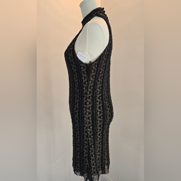 NWT Free People Black & Gold Stretch Lace Mini Dress Button Back Mock Neck Sz. S - Picture 4 of 12